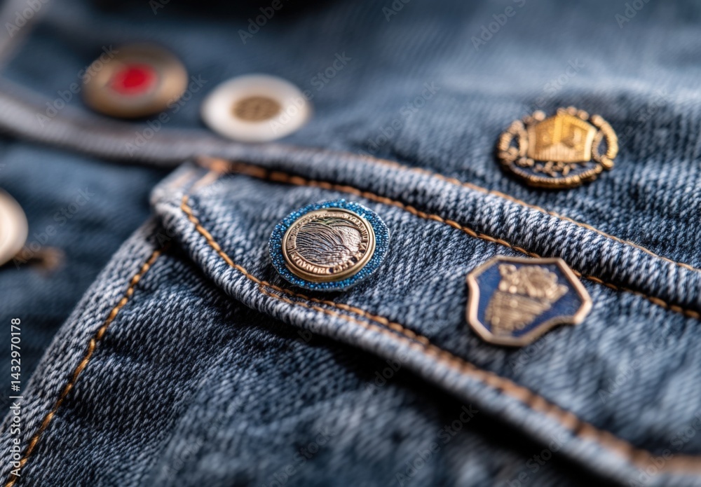 Denim with decorative pin collection Denim with decorative pin collection