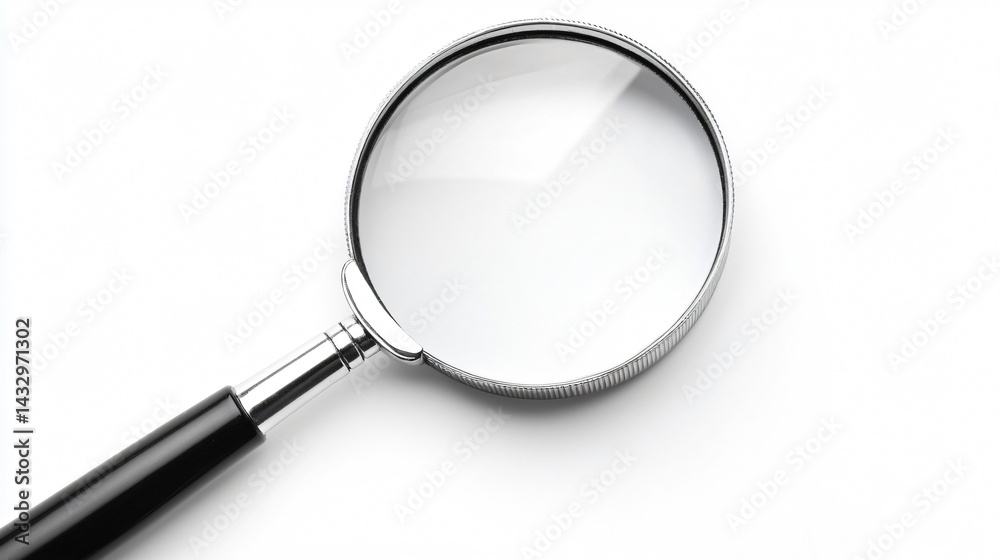 Professional Magnifying Glass Isolated on White Background for Detailed Examination Usage Professional Magnifying Glass Isolated on White Background for Detailed Examination Usage