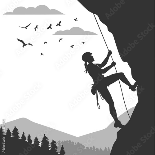 Dramatic Rock Climber Silhouette Vector – Extreme Adventure Minimalist Art