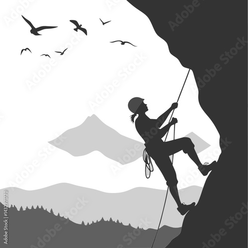 Dramatic Rock Climber Silhouette Vector – Extreme Adventure Minimalist Art