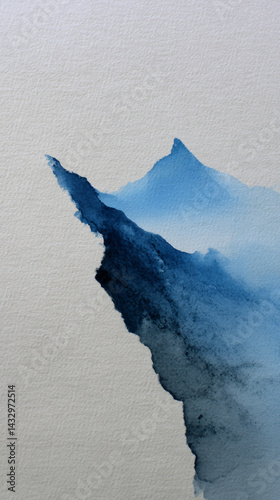 A serene watercolor painting depicting a mountain peak in shades of blue, blending softly into the background for a tranquil effect.