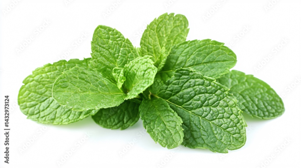 Fresh Mint Leaves on White Background for Culinary Designs Fresh Mint Leaves on White Background for Culinary Designs