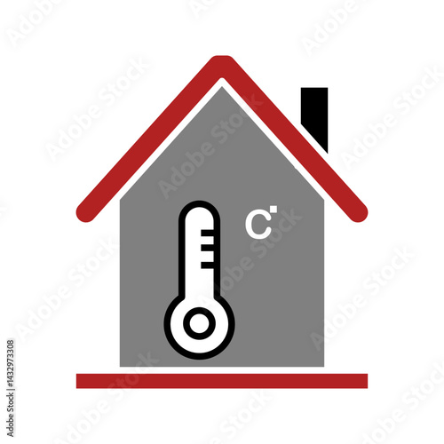 Black single home thermostat line icon, simple house temperature flat design pictogram vector for app logo ads web webpage button ui ux interface elements isolated on white background