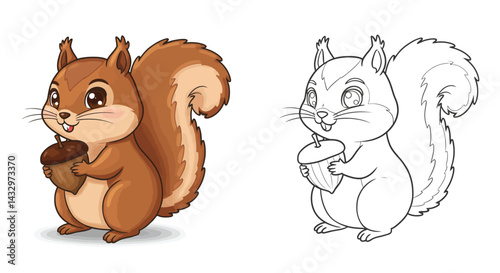 Adorable Squirrel with Acorn: Playful and cute squirrel is depicted, happily holding an acorn, a symbol of the fall harvest, inviting viewers into a world of woodland charm. 