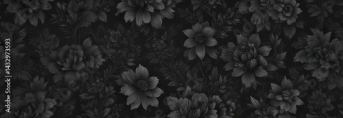 Intricate black charcoal floral wallpaper  Botanical, luxury, dark, rich, black, floral, wallpaper, pattern, aesthetic, gothic