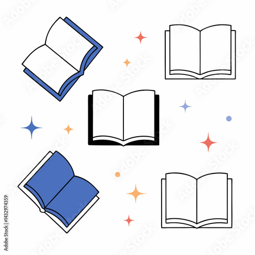 Hand Drawn Seamless Vector Open books with sparkles create whimsical atmosphere, perfect for storytelling and imagination, on white background, commercial use