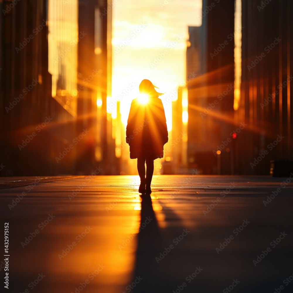 Person walking towards sunlight Person walking towards sunlight