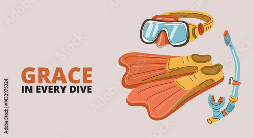 Cartoon vector illustration of snorkeling equipment with mask and snorkel, representing ocean exploration and aquatic adventure