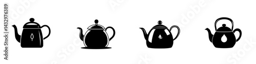 Various black tea pot icons showcasing different designs and styles suitable for graphic design projects