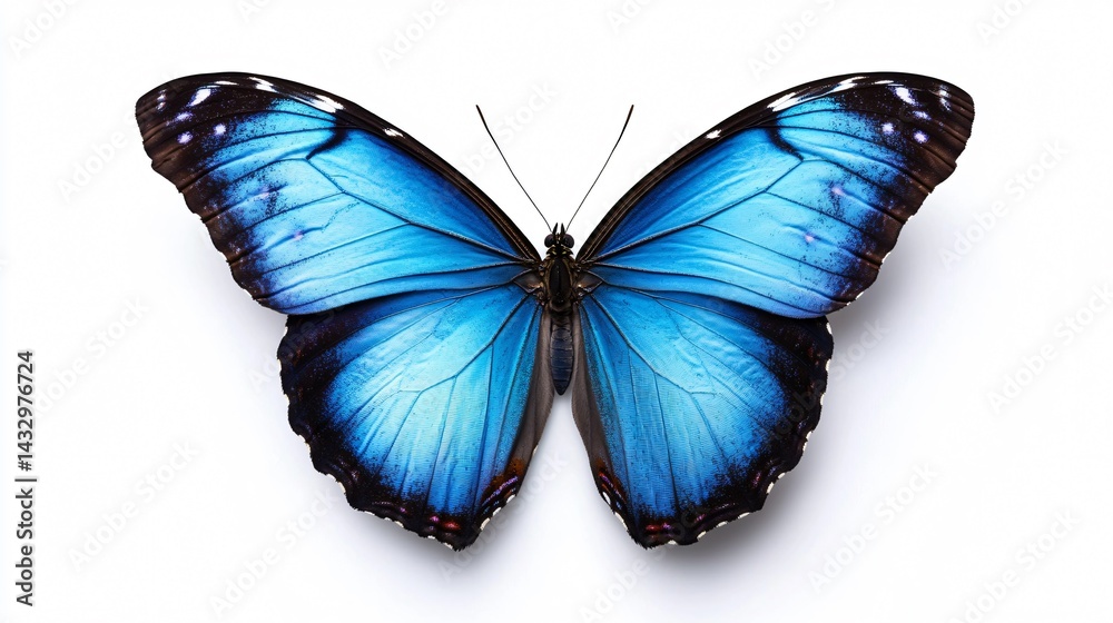 Obraz premium Beautiful Panoramic Blue Butterfly Isolated on White Background