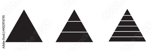 Triangular pyramid infographic vector icon . Triangle hierarchy data segments collection. Business concept. 