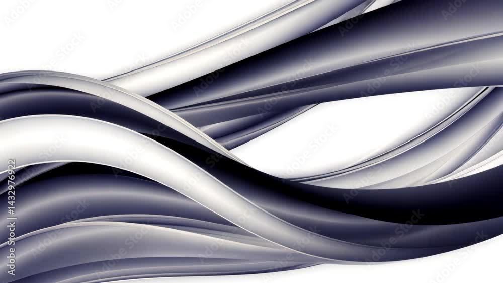 Abstract intertwining metallic ribbons in shades of gray on bright white backdrop Abstract intertwining metallic ribbons in shades of gray on bright white backdrop