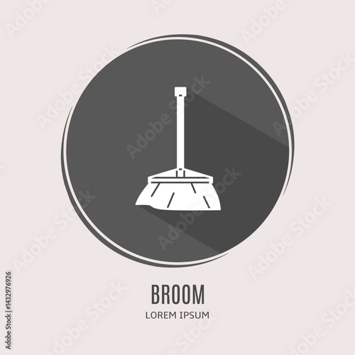 Symbol broom logo. Illustration of broom in flat. Stock vector.