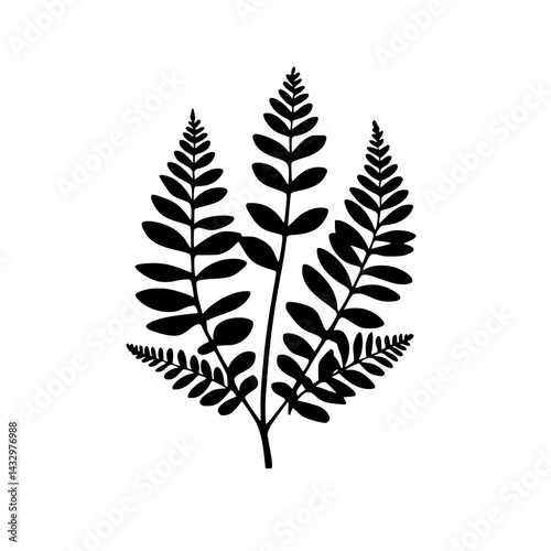 Black fern icon representing nature, growth, and botanical themes in a simple yet striking design