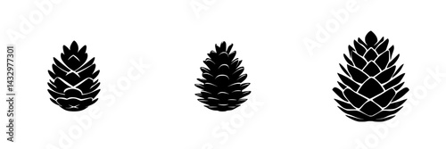 Black pine cones arranged in a row on a white background highlighting their unique shapes and textures during a minimalist design approach