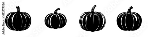 Variety of black pumpkins in a simple design for autumn decor or seasonal illustrations