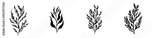 Wallpaper Mural Unique collection of black icons depicting plant silhouettes showcasing various leaf designs for graphic use Torontodigital.ca
