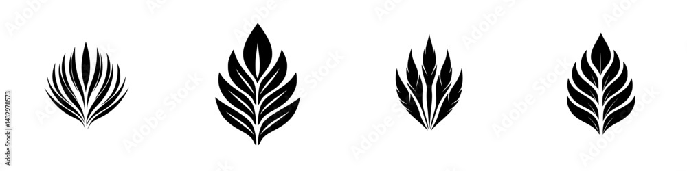 Stylish black icons of leaves arranged in a minimalist design for creative and artistic projects Stylish black icons of leaves arranged in a minimalist design for creative and artistic projects