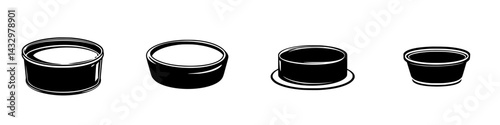 Unique black icons of round containers varying in shape and size designed for various uses and artistic representations