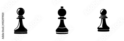 Black chess pieces arranged in a row showcasing pawns and a bishop during a strategic game in an abstract design
