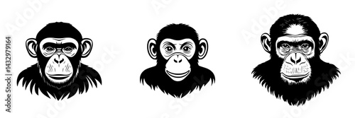 Three distinct black icons representing different types of monkeys displaying unique facial expressions