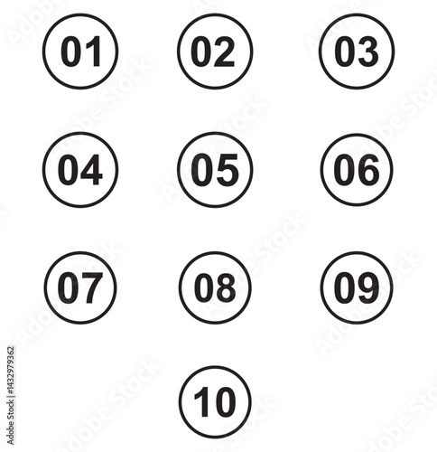 Numbers set 1 to 10 vector icon set illustration on white background.