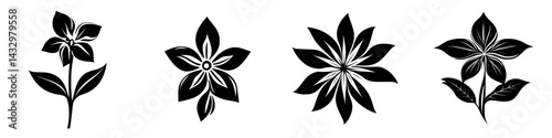 Various black flower icons showcasing unique designs and shapes suitable for creative projects and artistic expressions