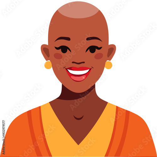 bald woman happy and colourful