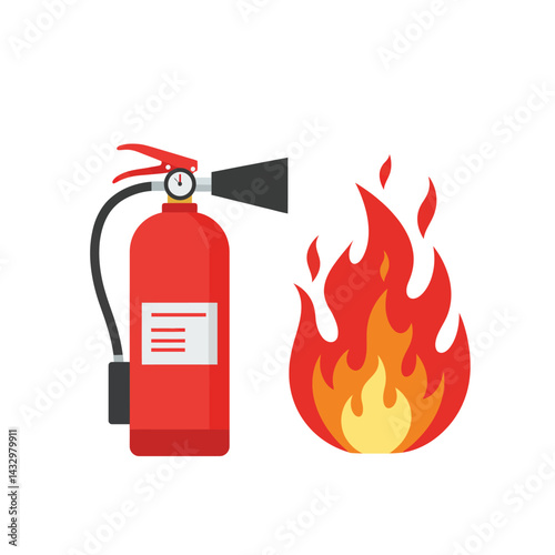 Red fire extinguisher rescue tool  to extinguish fire on white background icon flat vector design.
