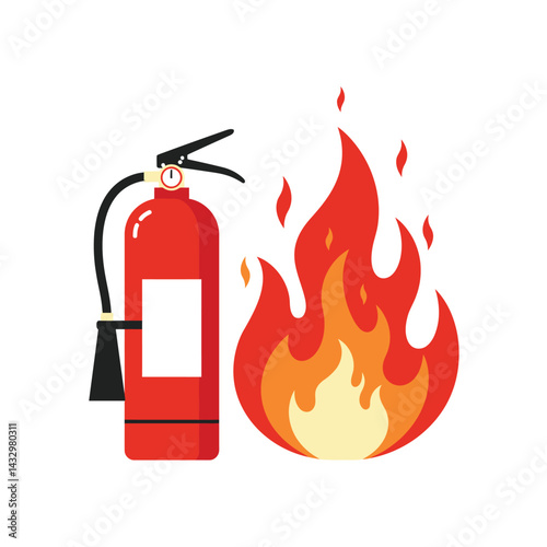Red fire extinguisher rescue tool  to extinguish fire on white background icon flat vector design.