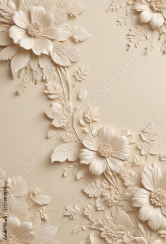 Delicate cream background with embossed floral pattern, elegant design , premium, art, background