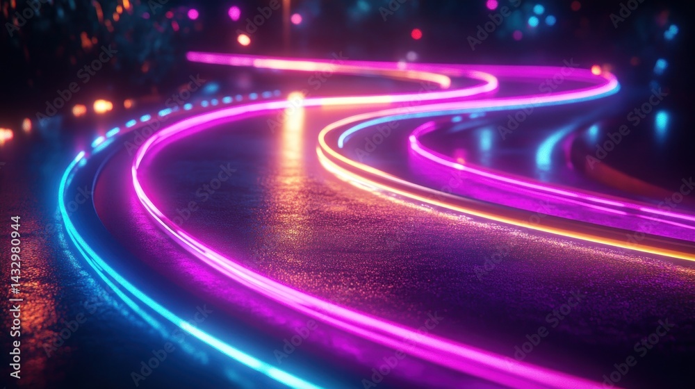 Neon light paths on a dark surface Neon light paths on a dark surface