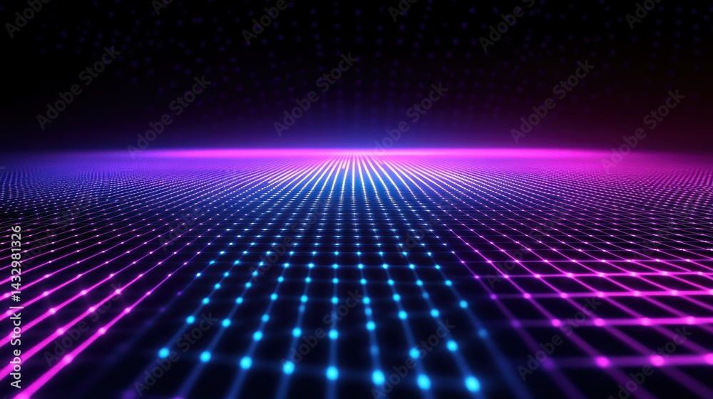 Obraz premium Futuristic digital grid network with vibrant neon lights