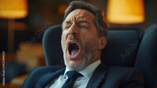 Businessman Yawning in a Business Meeting Showing Workplace Fatigue and Exhaustion