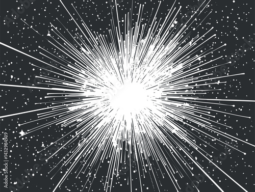 Bright white explosion or burst of light with radiating spark lines on dark background