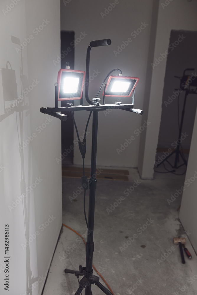Construction LED light reflector for lighting the construction site.