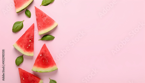 Slice of watermelon on the pink background