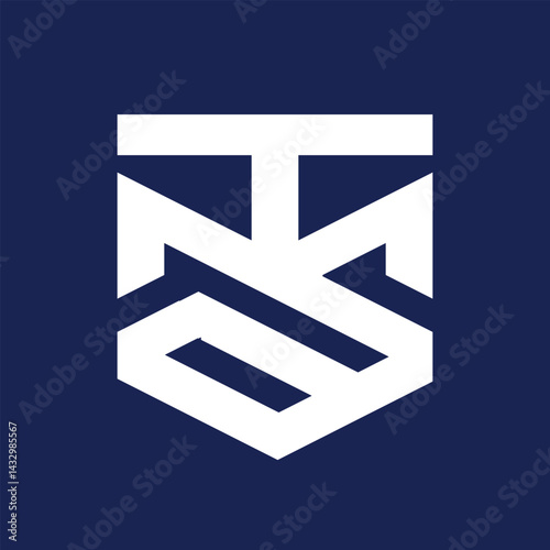 this is a flat logo design of initial letters TMA in a shield shape in white color that looks clean on a blue background