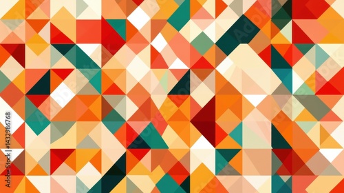 Wallpaper Mural A vibrant geometric pattern composed of triangles in various shades of orange, red, green, and yellow. Torontodigital.ca
