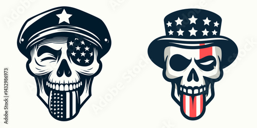 skeleton wear american flag Winking Face With Tongue. Funny Animal Vector Clip art. Bony attire star-spangled banner playful facial expression patriotic novelty.