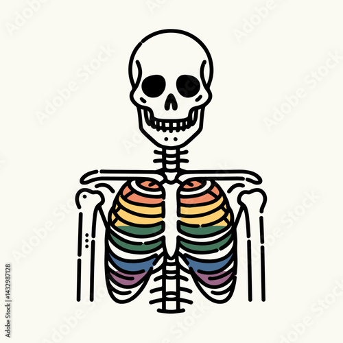 skeleton wear pride lgbtq costume. Funny Animal Vector Clip art. Bony attire rainbow event queer garb a festive macabre halloween option.