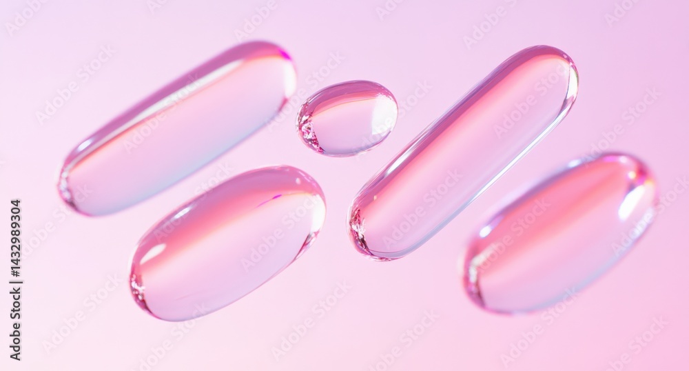 Pink capsules floating in light Pink capsules floating in light