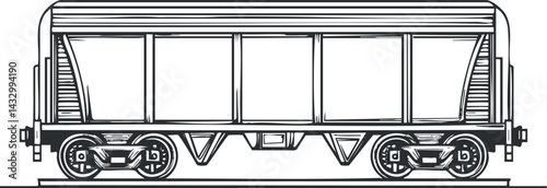 Side view illustration of a freight railcar used for transporting cargo on railroads and industrial shipping