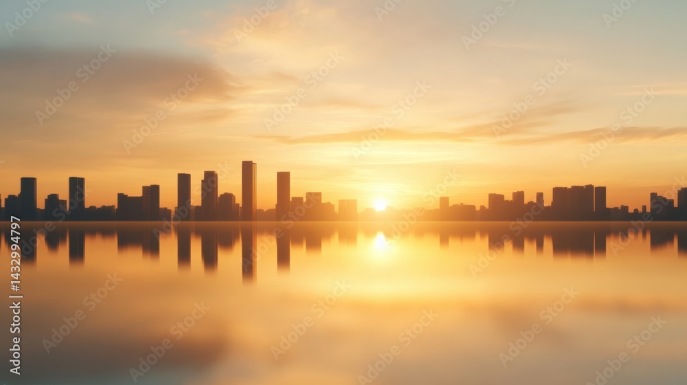 Fototapeta premium City skyline at golden hour reflection