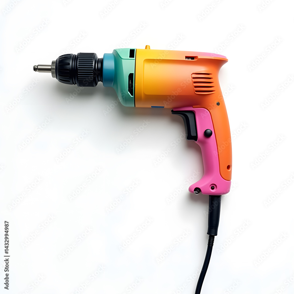 Rainbow-Colored Power Tool on White Background Rainbow-Colored Power Tool on White Background