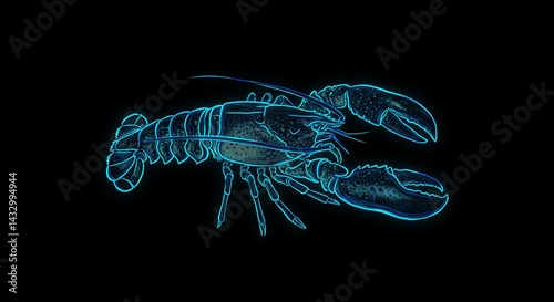 Abstract lobster illustration cyan outline design photo