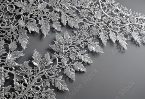 Sparkling silver lace border, intricate leaf details, wedding, stylish, premium