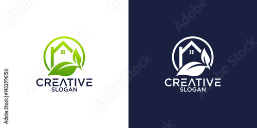 leaf and house logo vector design