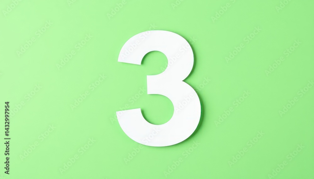 White number three on green background White number three on green background