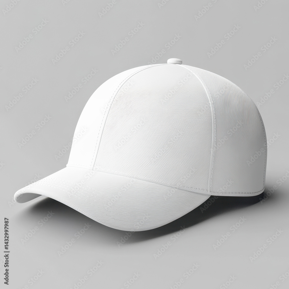 Fototapeta premium High-resolution white snapback cap mockup with detailed visor texture on grey background